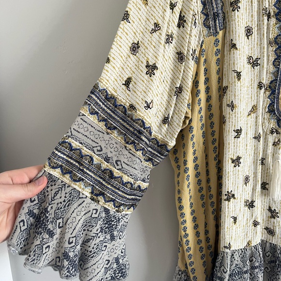 John Mark | Yellow & Blue Patterned 3/4 Length Sleeve Shirt - Picture 3 of 7